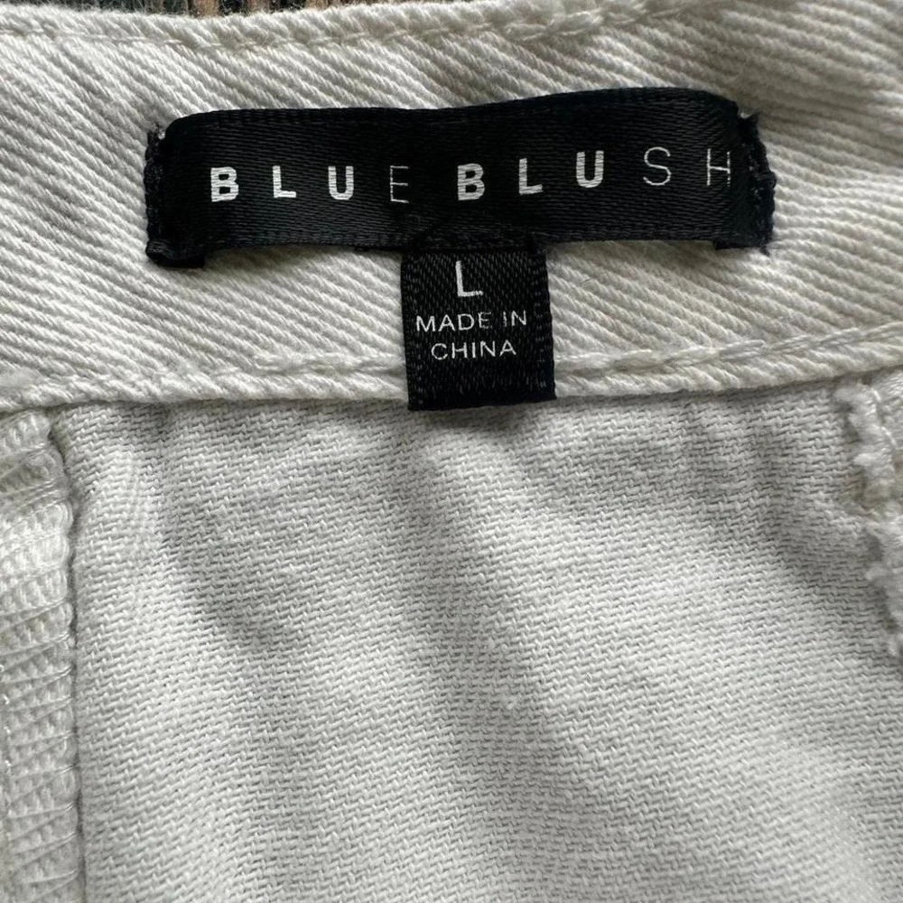 Blue Blush pink and white denim mini skirt‎